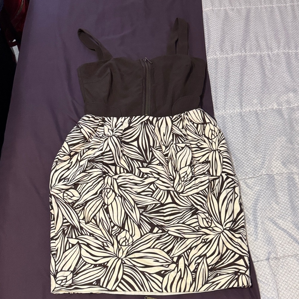 Brown and cream Leaf Print Dress